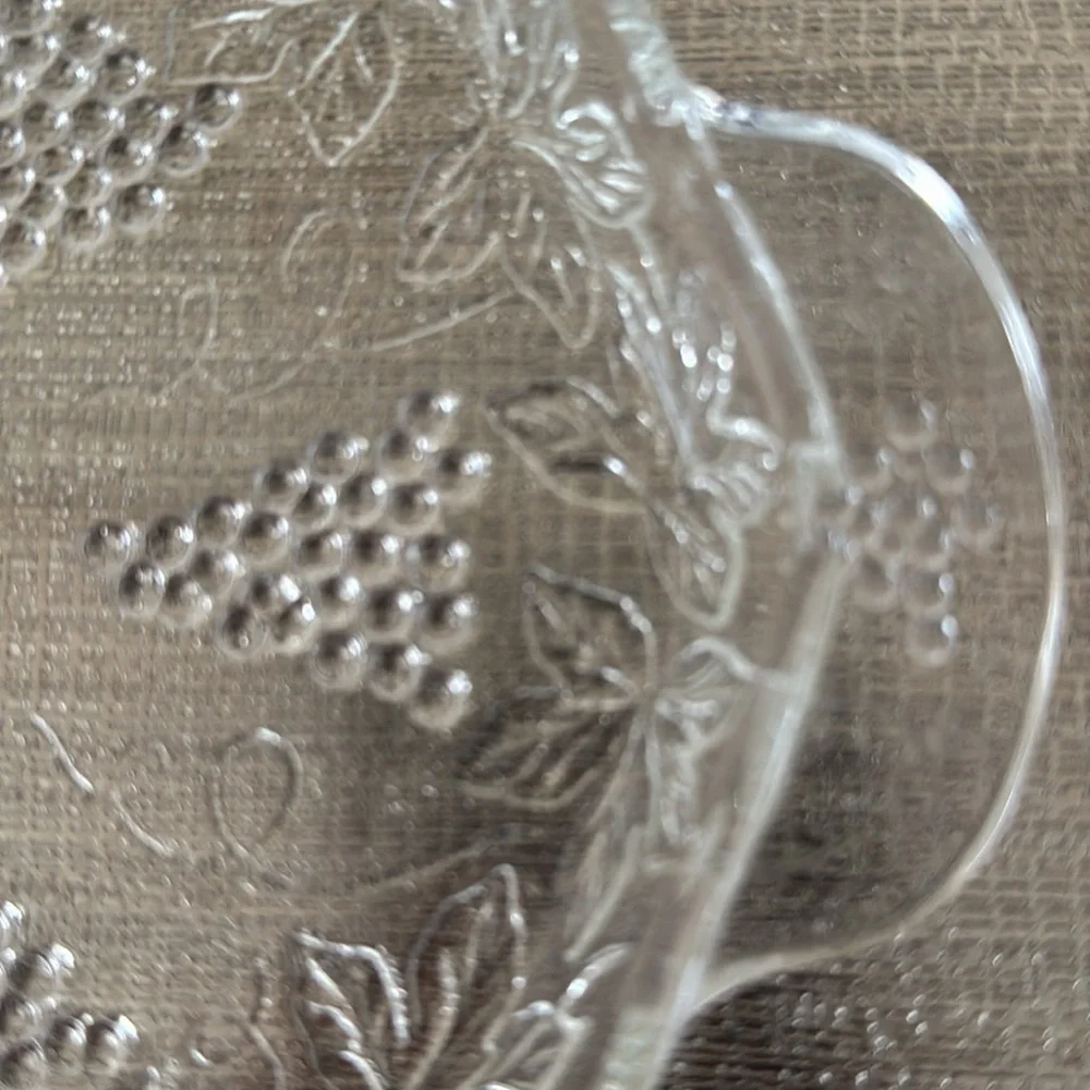 Vintage Depression Glass Plates with Grape and Leaf Design Set of 2